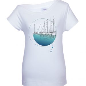 Női póló "Vitorlások a tengeren" mintával
