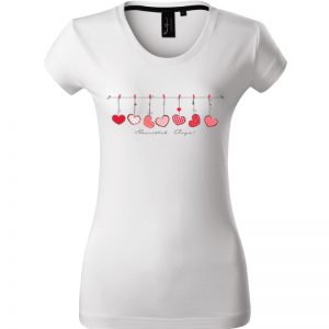 Női póló "Anyák napi póló szívek lógnak" mintával